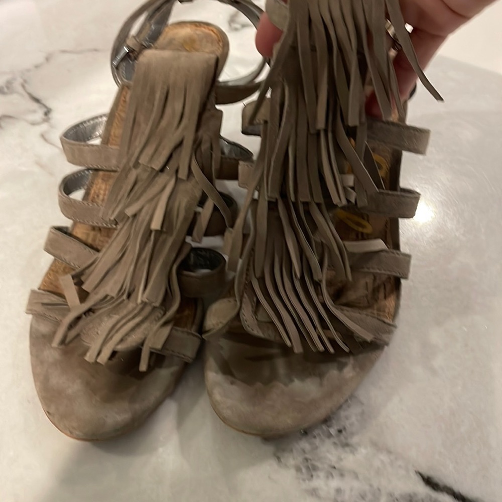Sam Edelman fringe cork and leather heel